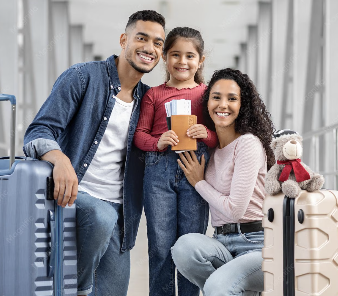 A family starting a new life abroad